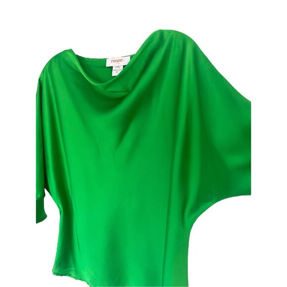 Renee C. Tops - Renee C Green Satin Kimono Sleeve Cowl Neck Sz M